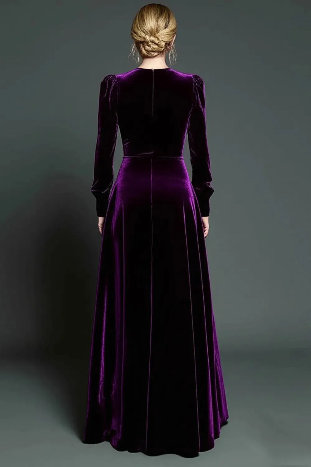 Dark Green A-Line Velvet Long Formal Dress With Long Sleeves sold by Zapaka product image thumbnail 3