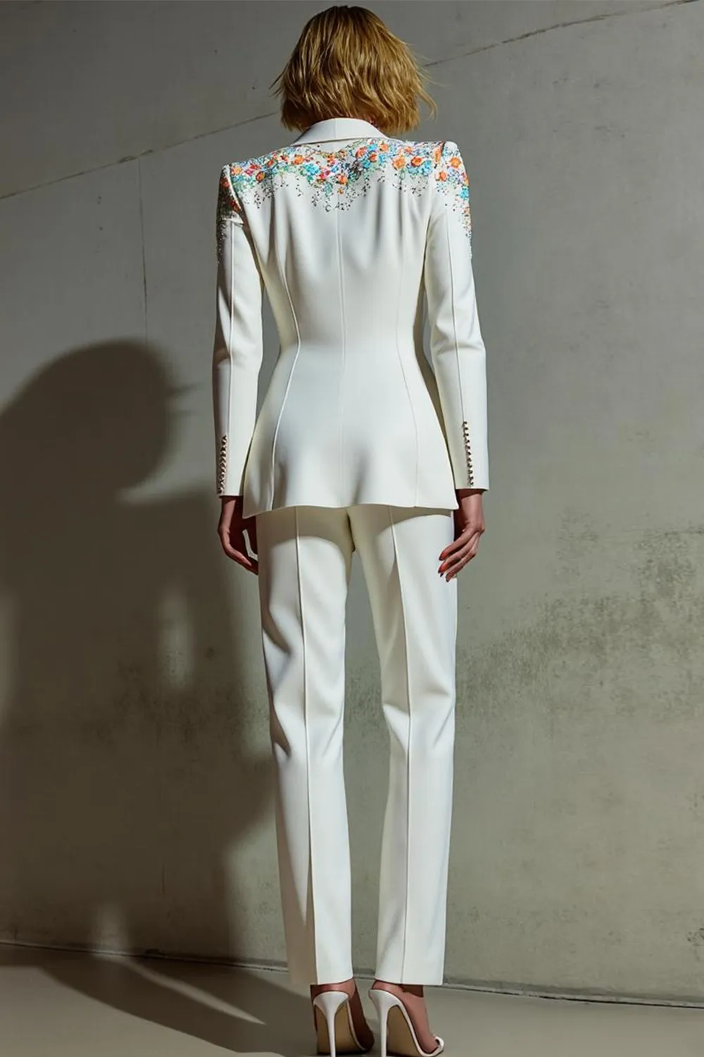 White 2 Piece Shawl Lapel Women Suits with Pockets sold by Zapaka product image thumbnail 2