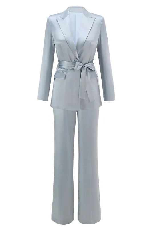 Dusty Blue Peak Lapel 2 Piece Women's Suit with Sash sold by Zapaka