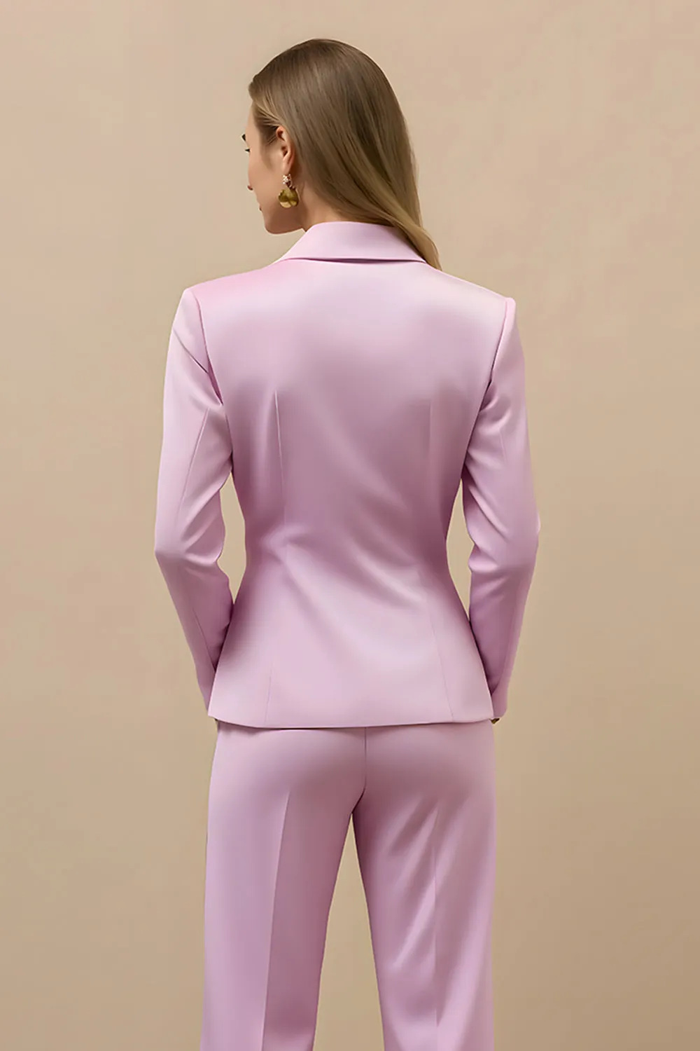 2 Piece Pink Satin Notched Lapel Double Breasted Women Business Suits sold by Zapaka product image thumbnail 4