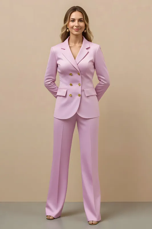 2 Piece Pink Satin Notched Lapel Double Breasted Women Business Suits sold by Zapaka