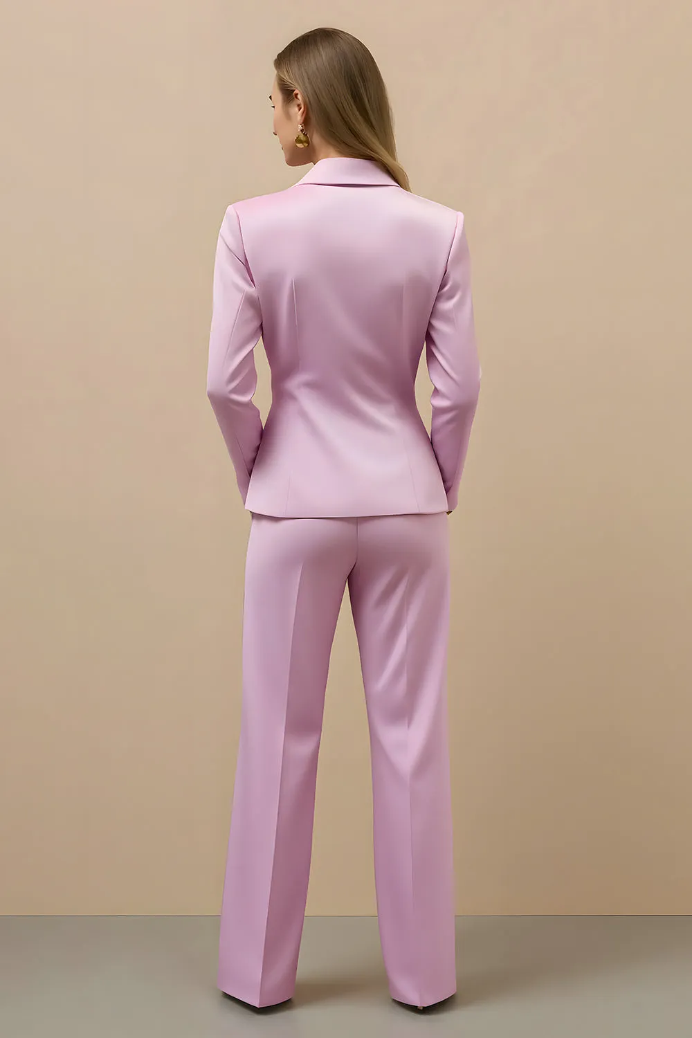 2 Piece Pink Satin Notched Lapel Double Breasted Women Business Suits sold by Zapaka product image thumbnail 2