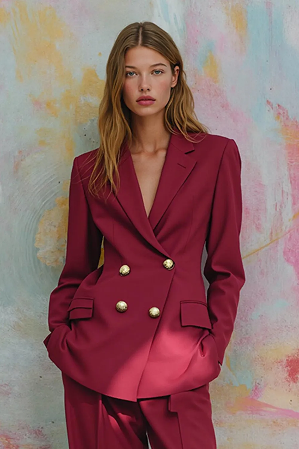 Burgundy 2 Piece Notched Lapel Women Suits sold by Zapaka product image thumbnail 2
