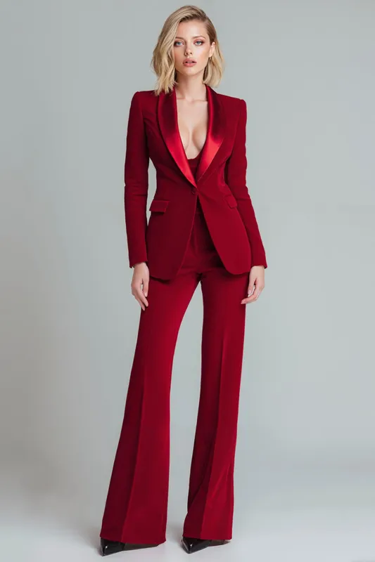 Red 2 Piece Shawl Lapel Fitted Women Suits sold by Zapaka