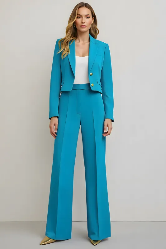 Blue 2 Piece Peak Lapel Satin Women Prom Suits sold by Zapaka