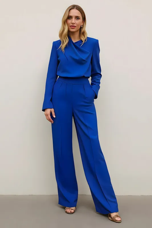 Royal Blue 2 Piece Satin Work Suits with Pockets sold by Zapaka