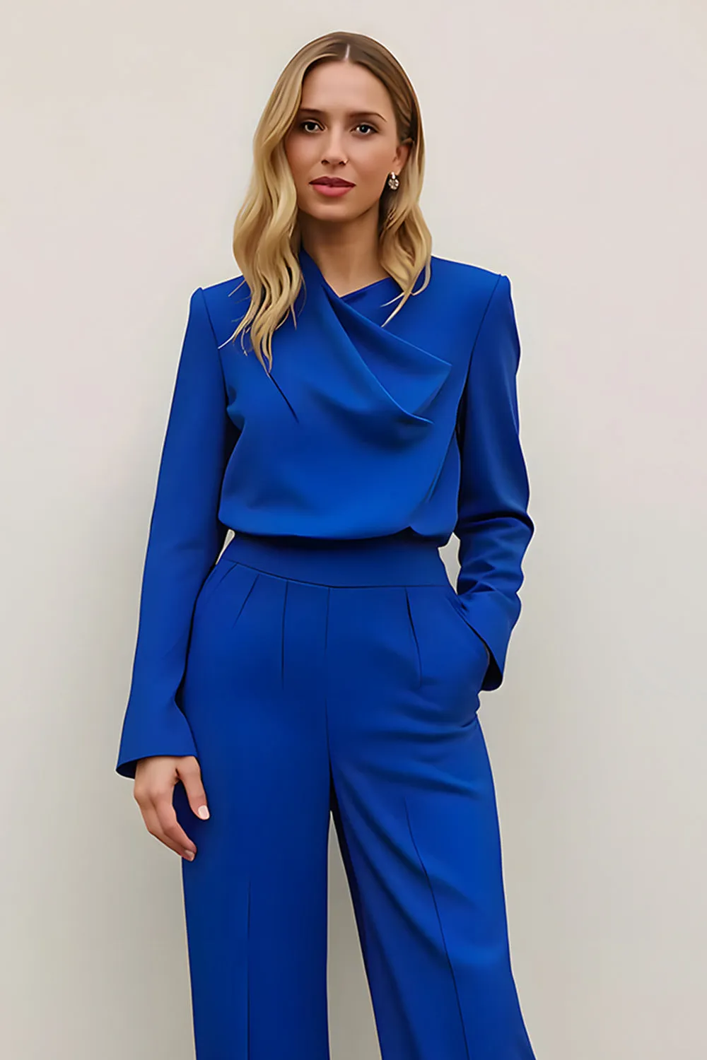 Royal Blue 2 Piece Satin Work Suits with Pockets sold by Zapaka product image thumbnail 3