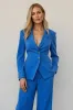 Blue 2 Piece Satin Single Breasted Business Suits with Pockets sold by Zapaka