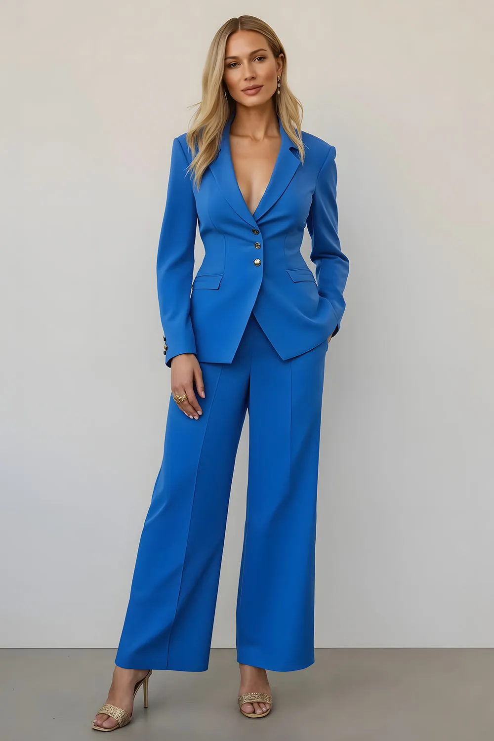 Blue 2 Piece Satin Single Breasted Business Suits with Pockets sold by Zapaka