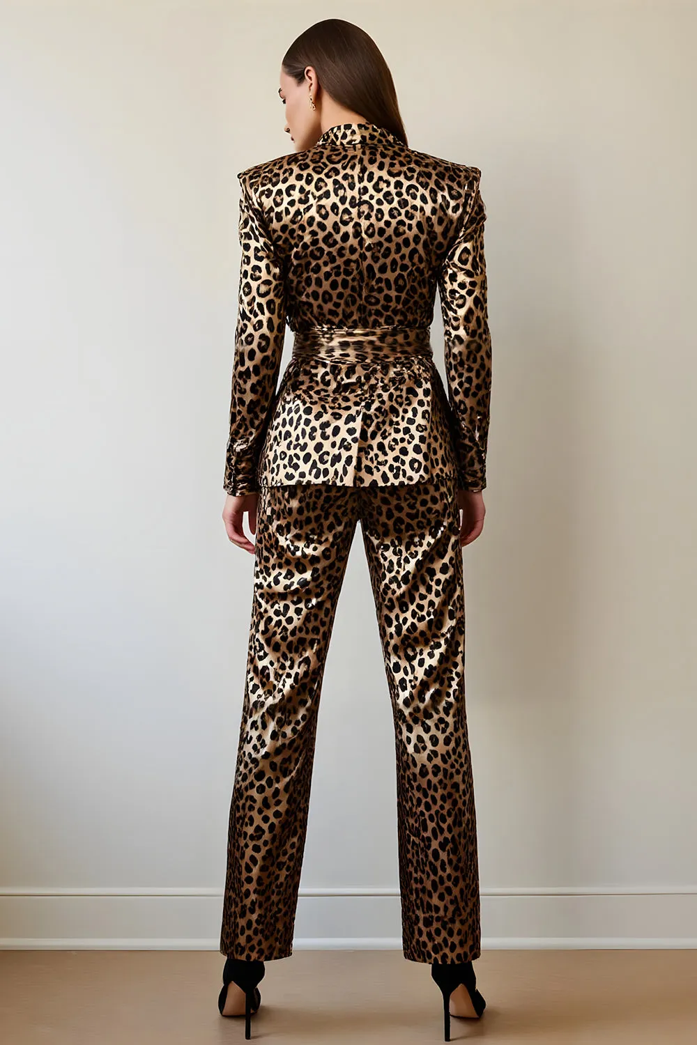Gold Black Leopard Shawl Lapel 2 Piece Women Prom Suits sold by Zapaka product image thumbnail 2