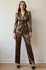 Gold Black Leopard Shawl Lapel 2 Piece Women Prom Suits sold by Zapaka