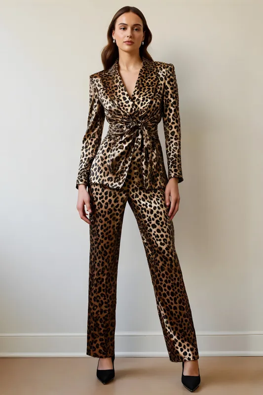 Gold Black Leopard Shawl Lapel 2 Piece Women Prom Suits sold by Zapaka