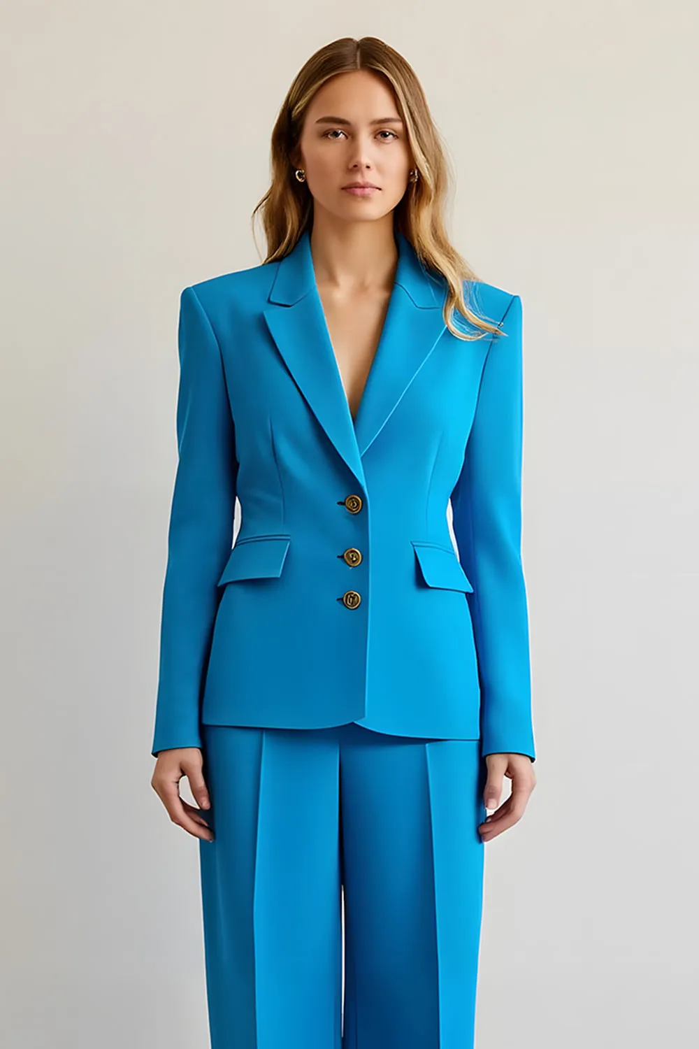Blue 2 Piece Notched Lapel Satin Women Prom Suits sold by Zapaka product image thumbnail 3