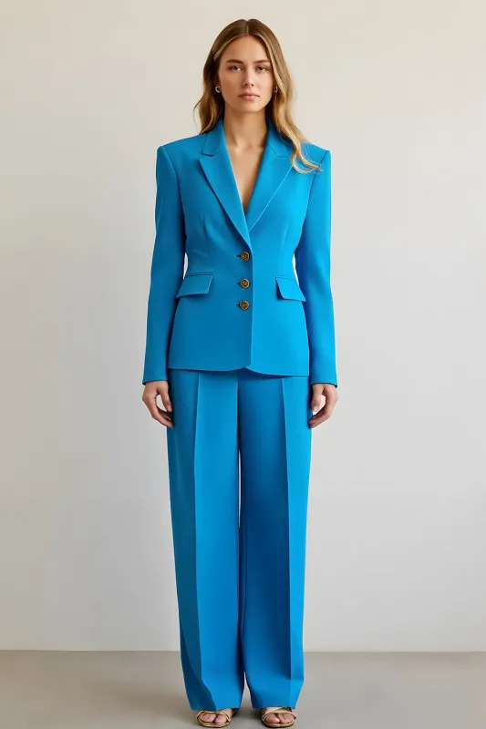 Blue 2 Piece Notched Lapel Satin Women Prom Suits sold by Zapaka