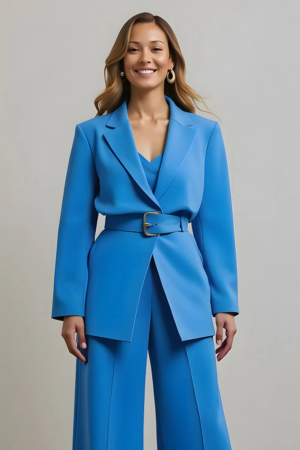 Blue Notched Lapel 2 Piece Women Prom Suits with Belts sold by Zapaka product image thumbnail 3