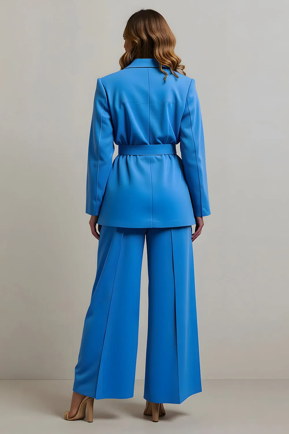 Blue Notched Lapel 2 Piece Women Prom Suits with Belts sold by Zapaka product image thumbnail 2