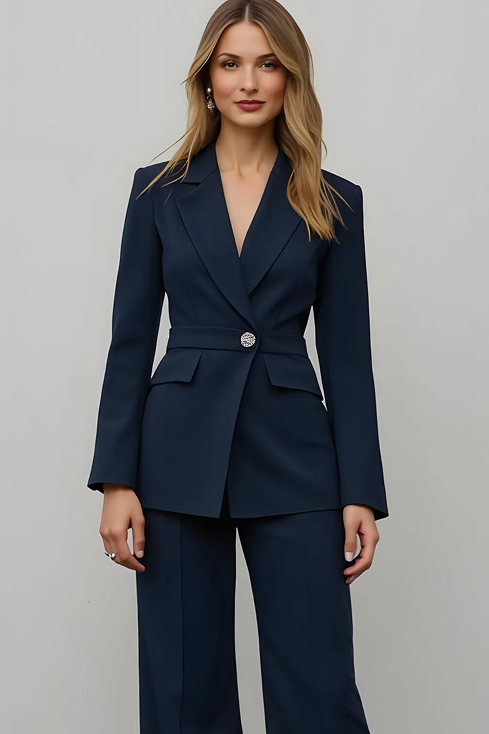 Navy 2 Piece Satin Notched Lapel Women Prom Suits sold by Zapaka product image thumbnail 3