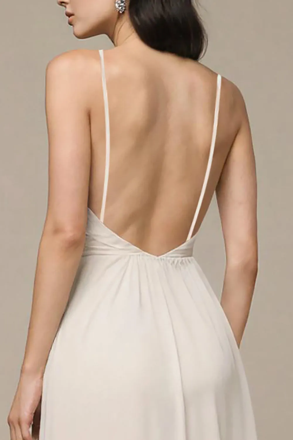 Ivory Chiffon A Line Spaghetti Straps Corset Long Prom Dress with Slit sold by Zapaka product image thumbnail 4