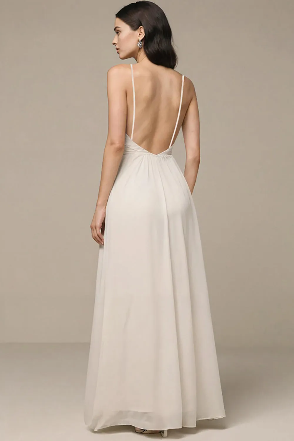 Ivory Chiffon A Line Spaghetti Straps Corset Long Prom Dress with Slit sold by Zapaka product image thumbnail 2