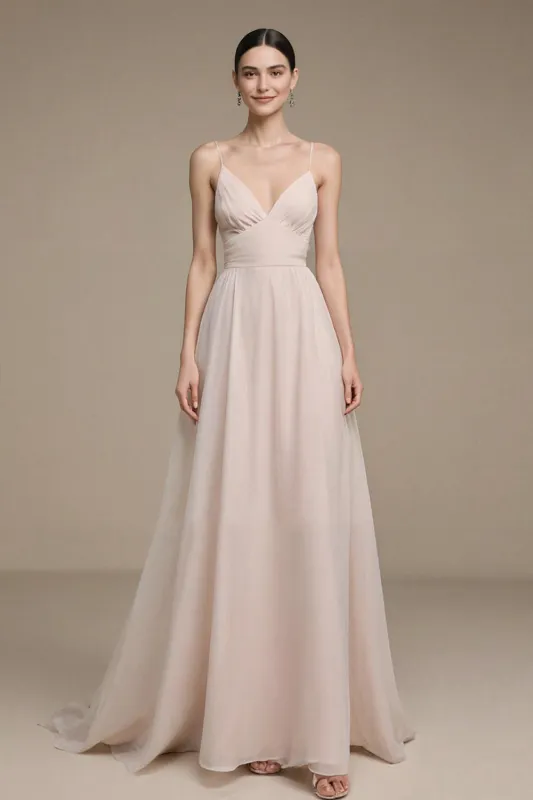 Simple Light Pink Long Prom Dress Spaghetti Straps A Line Formal Dress sold by Zapaka