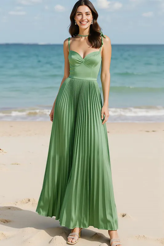Light Green Satin Ruched A Line Corset Long Prom Dress sold by Zapaka