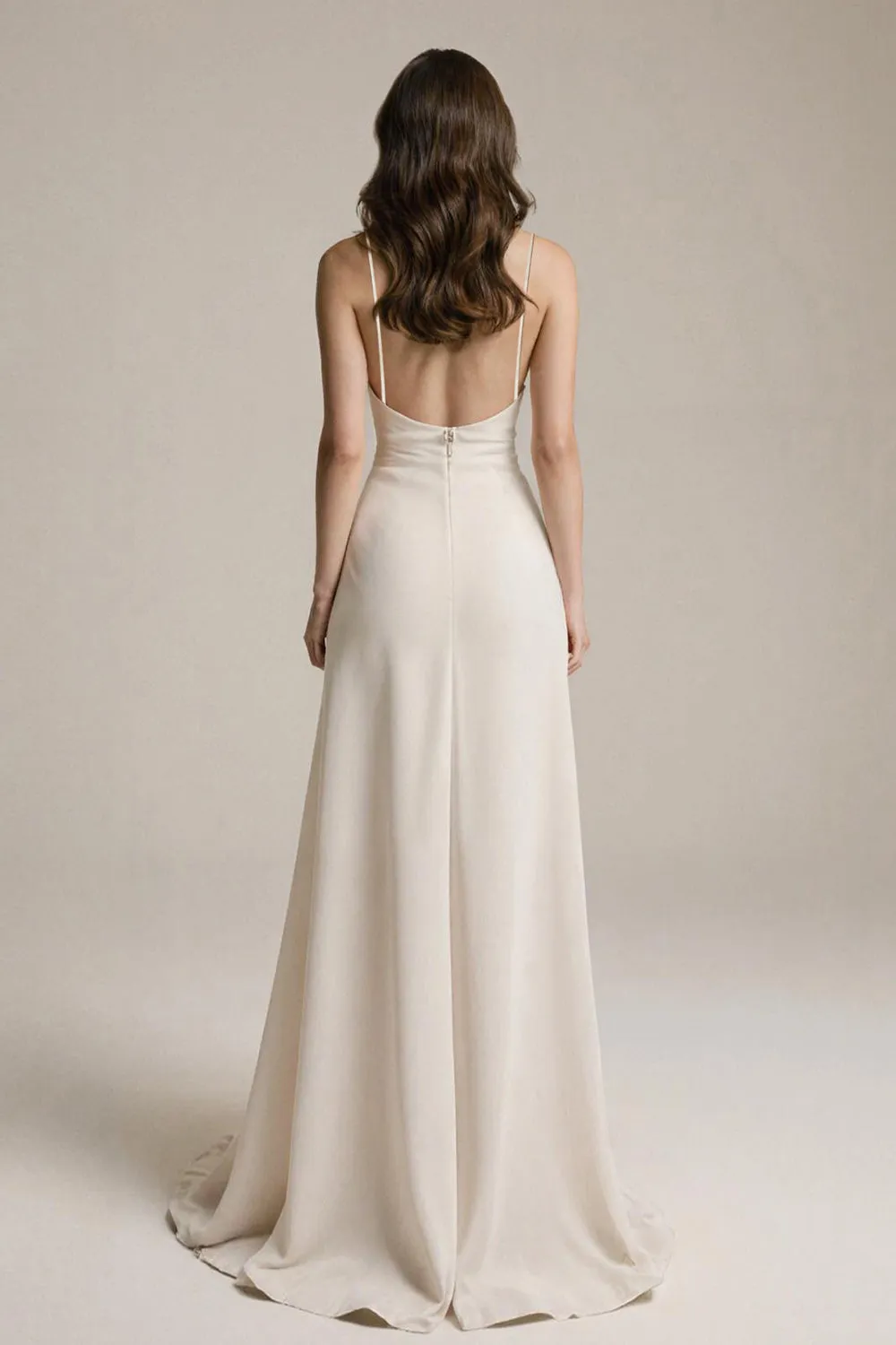 Simple Ivory Satin V-Neck Sheath Long Prom Dress sold by Zapaka product image thumbnail 2