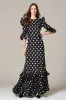 Black and White A-Line Chiffon Polka Dots Dress with Ruffles sold by Zapaka