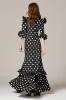 Black and White A-Line Chiffon Polka Dots Dress with Ruffles sold by Zapaka