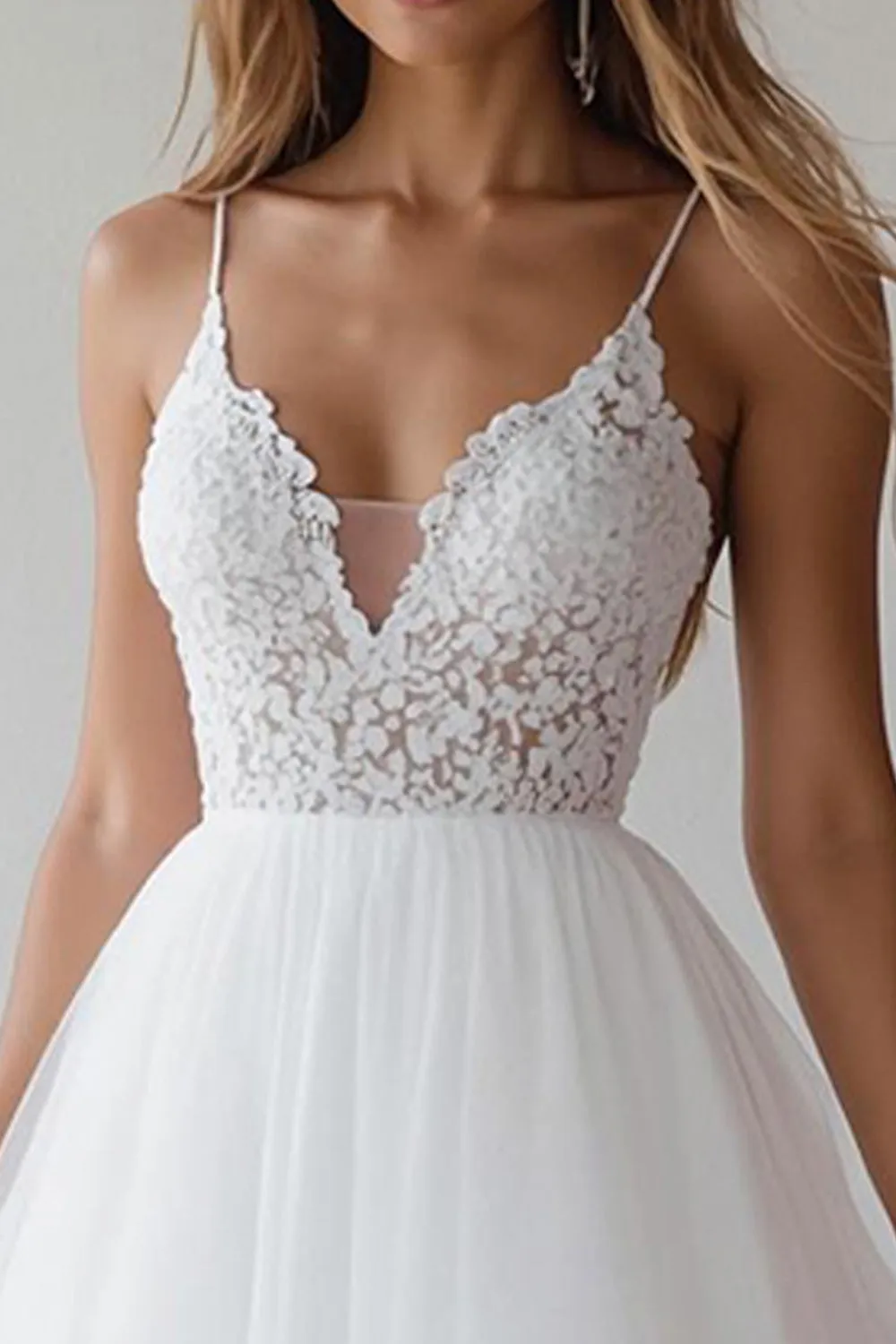 Lace A Line V Neck Little White Dress sold by Zapaka product image thumbnail 3