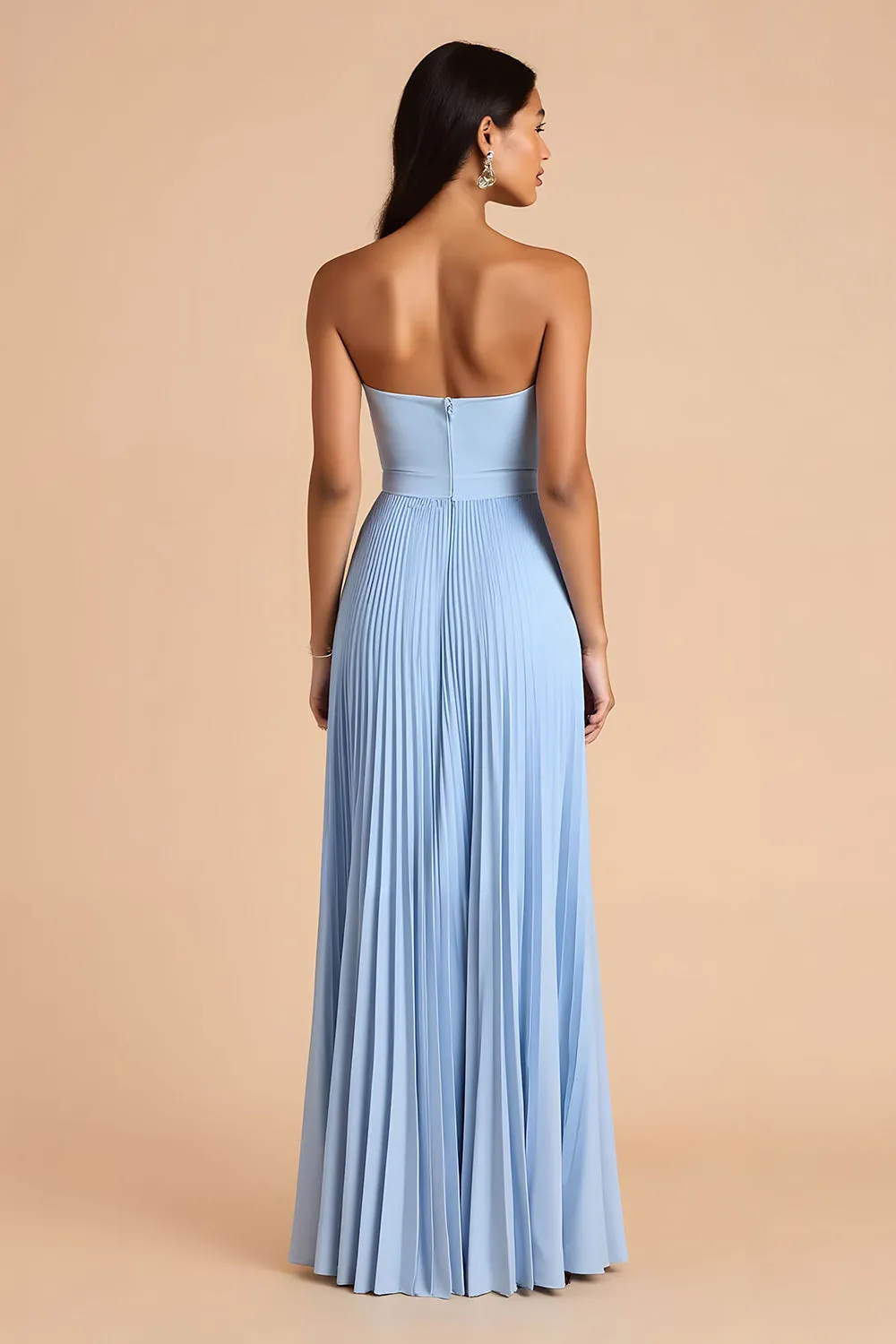 Sky Blue Pleated A Line Spaghetti Straps Maxi Bridesmaid Dress sold by Zapaka product image thumbnail 2