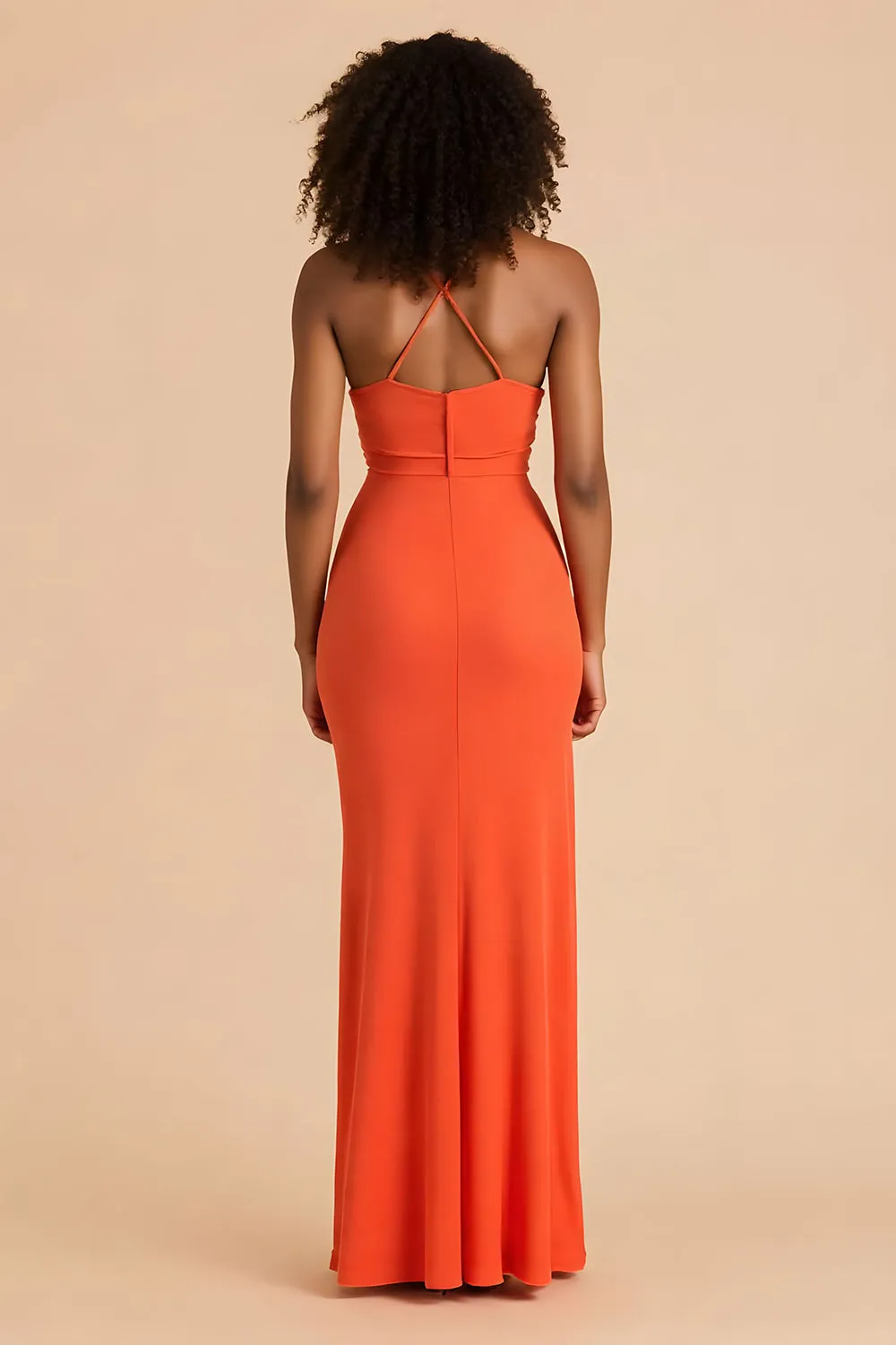 Orange Sheath Ruched Spaghetti Straps Cut Out Maxi Bridesmaid Dress sold by Zapaka product image thumbnail 2