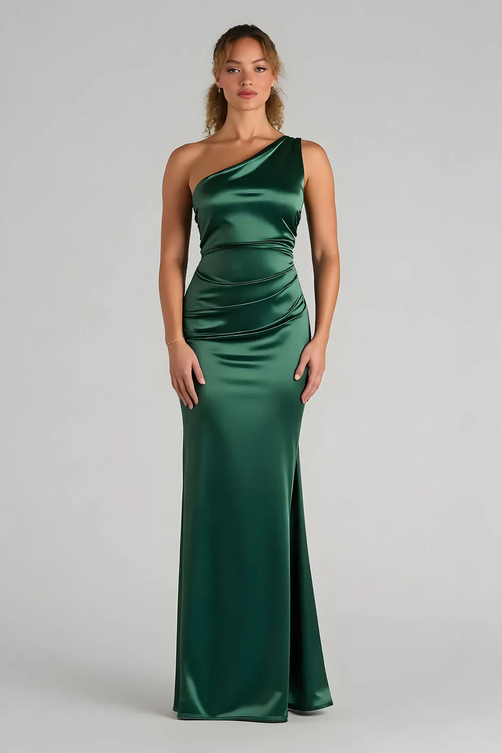 Dark Green Mermaid One Shoulder Maxi Bridesmaid Dress sold by Zapaka