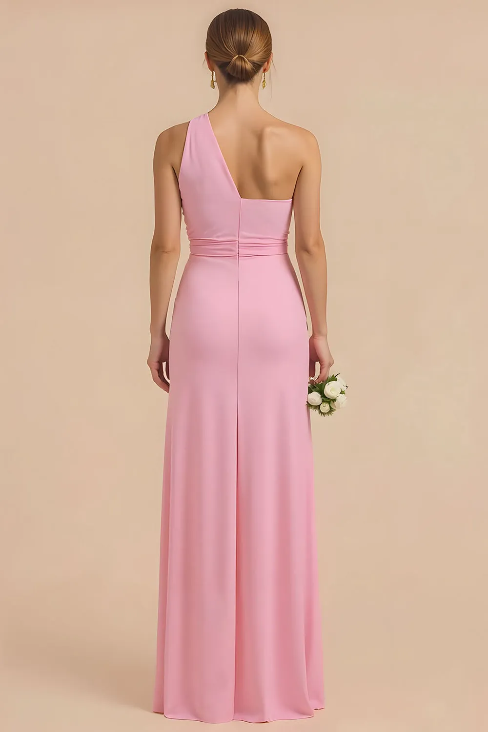 Candy Pink Sheath One Shoulder Long Bridesmaid Dress sold by Zapaka product image thumbnail 2
