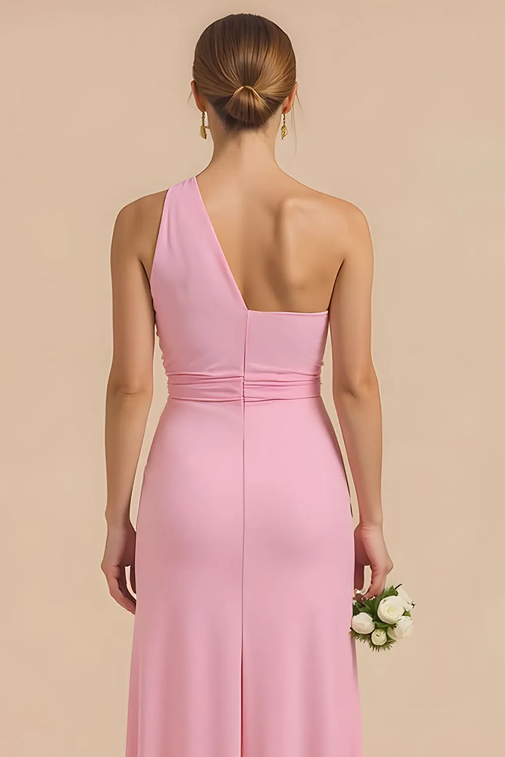 Candy Pink Sheath One Shoulder Long Bridesmaid Dress sold by Zapaka product image thumbnail 4