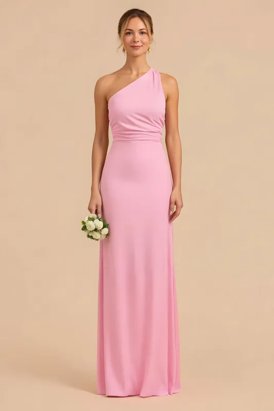 Candy Pink Sheath One Shoulder Long Bridesmaid Dress sold by Zapaka