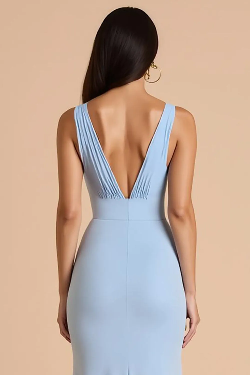 Light Blue Mermaid Deep V-Neck Long Bridesmaid Dress with Bow sold by Zapaka product image thumbnail 4