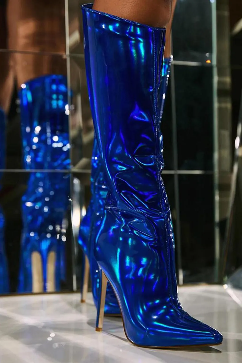 Sparkly Hot Pink Pointed Toe Stiletto High Heel Knee High Boots sold by Zapaka product image thumbnail 3