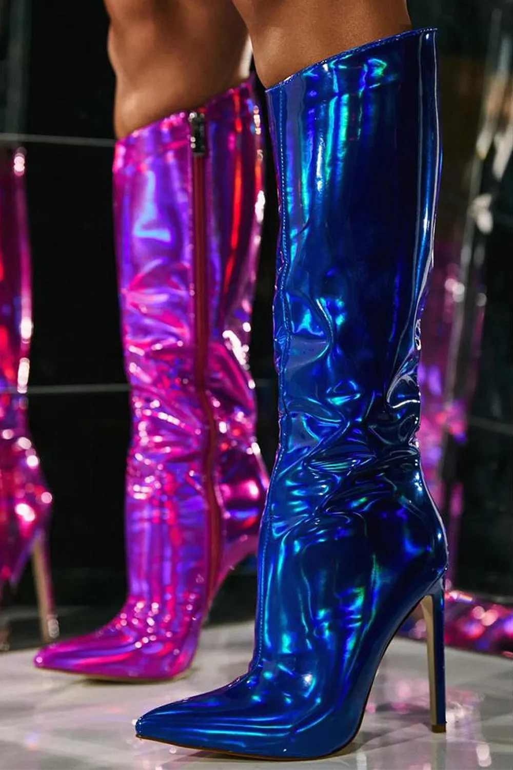 Sparkly Hot Pink Pointed Toe Stiletto High Heel Knee High Boots sold by Zapaka product image thumbnail 4