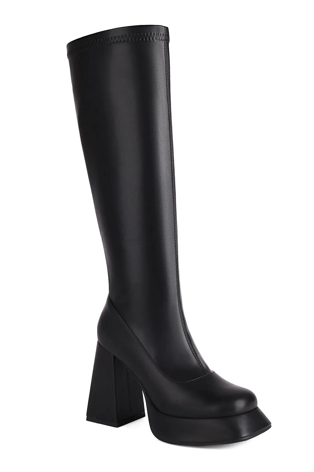 Black Platform Chunky High Heel Knee High Boots sold by Zapaka product image thumbnail 5