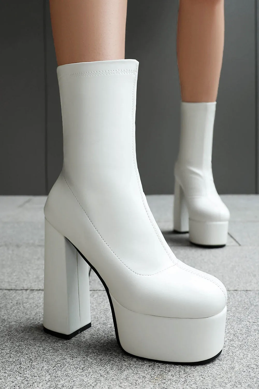 Black Round Toe Platform Chunky Heel Ankle Boots sold by Zapaka product image thumbnail 5