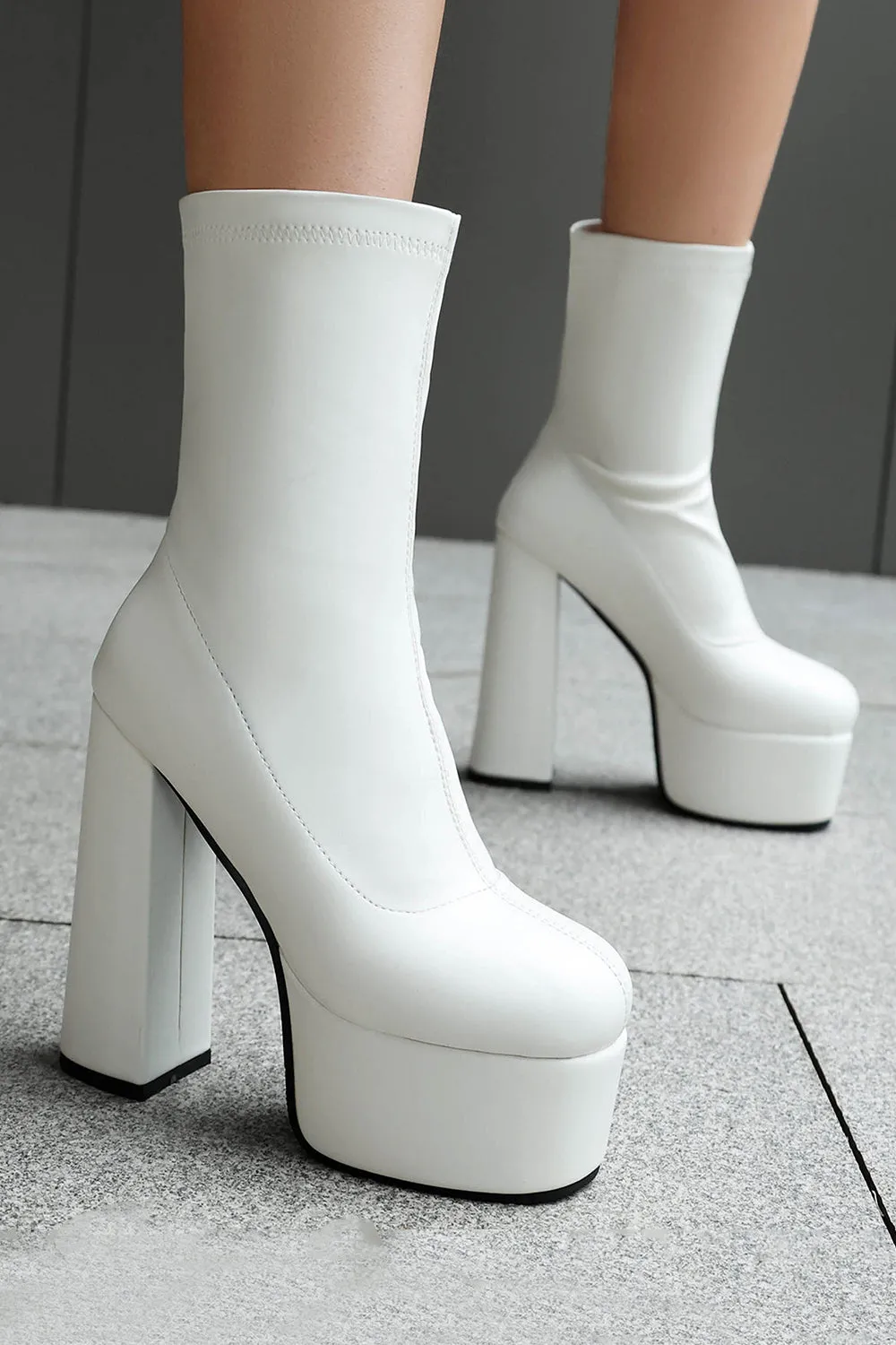 Black Round Toe Platform Chunky Heel Ankle Boots sold by Zapaka product image thumbnail 4