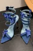 Blue Strappy Stiletto High Heel Sandals with Butterflies sold by Zapaka