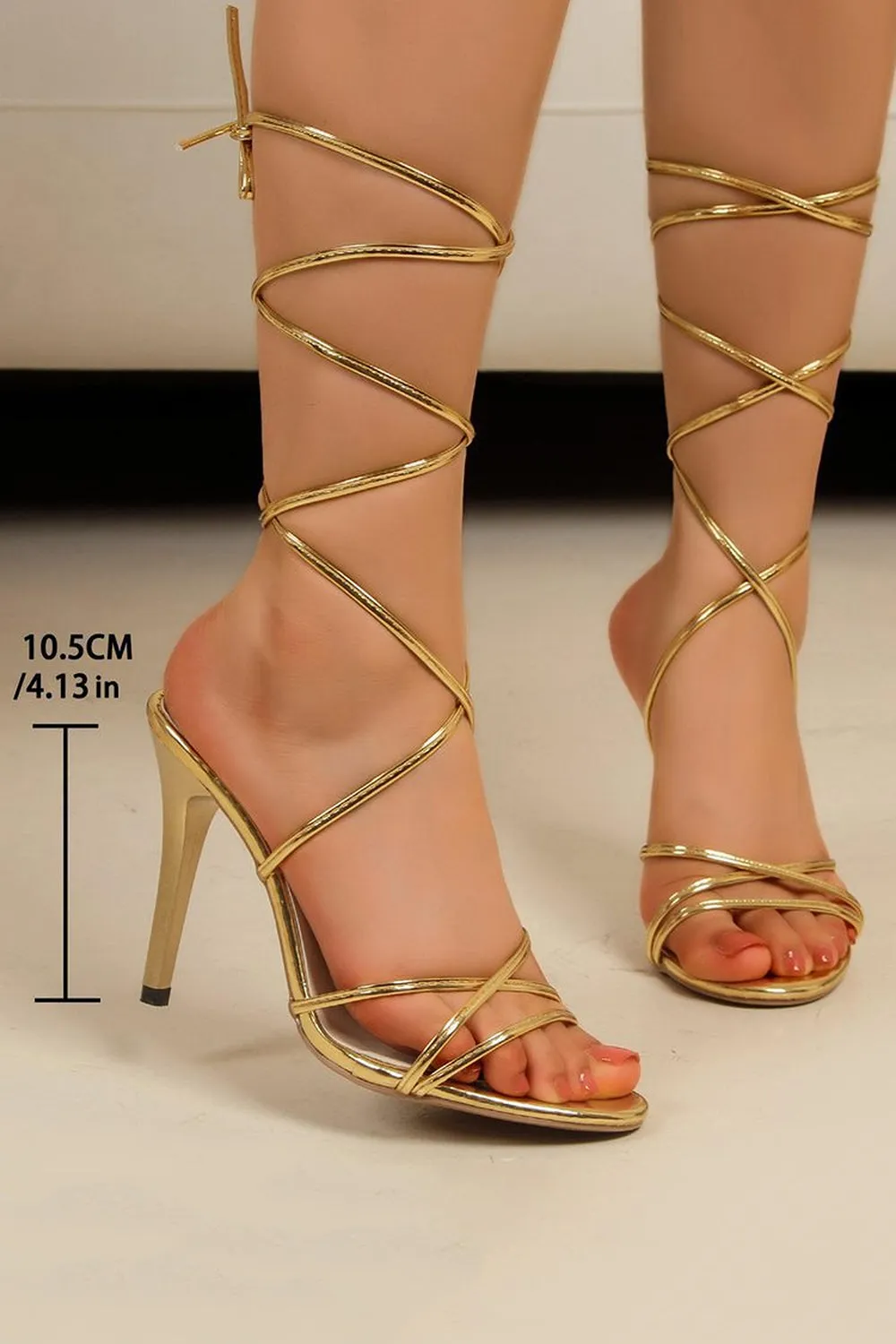 Golden Gladiator Strappy Open Toe Stiletto Heel Sandals sold by Zapaka product image thumbnail 4