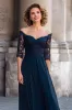 Navy A Line Long Off the Shoulder Mother of the Bride Dress with Lace sold by Zapaka