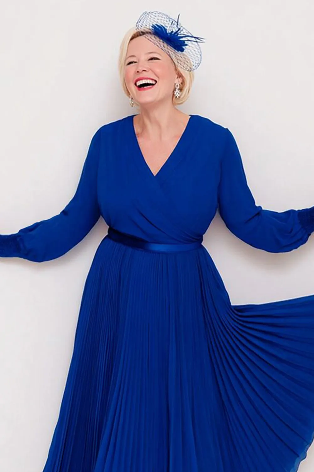 Dark Blue Chiffon A Line Pleated V-Neck Long Sleeves Mother of the Bride Dress sold by Zapaka product image thumbnail 3