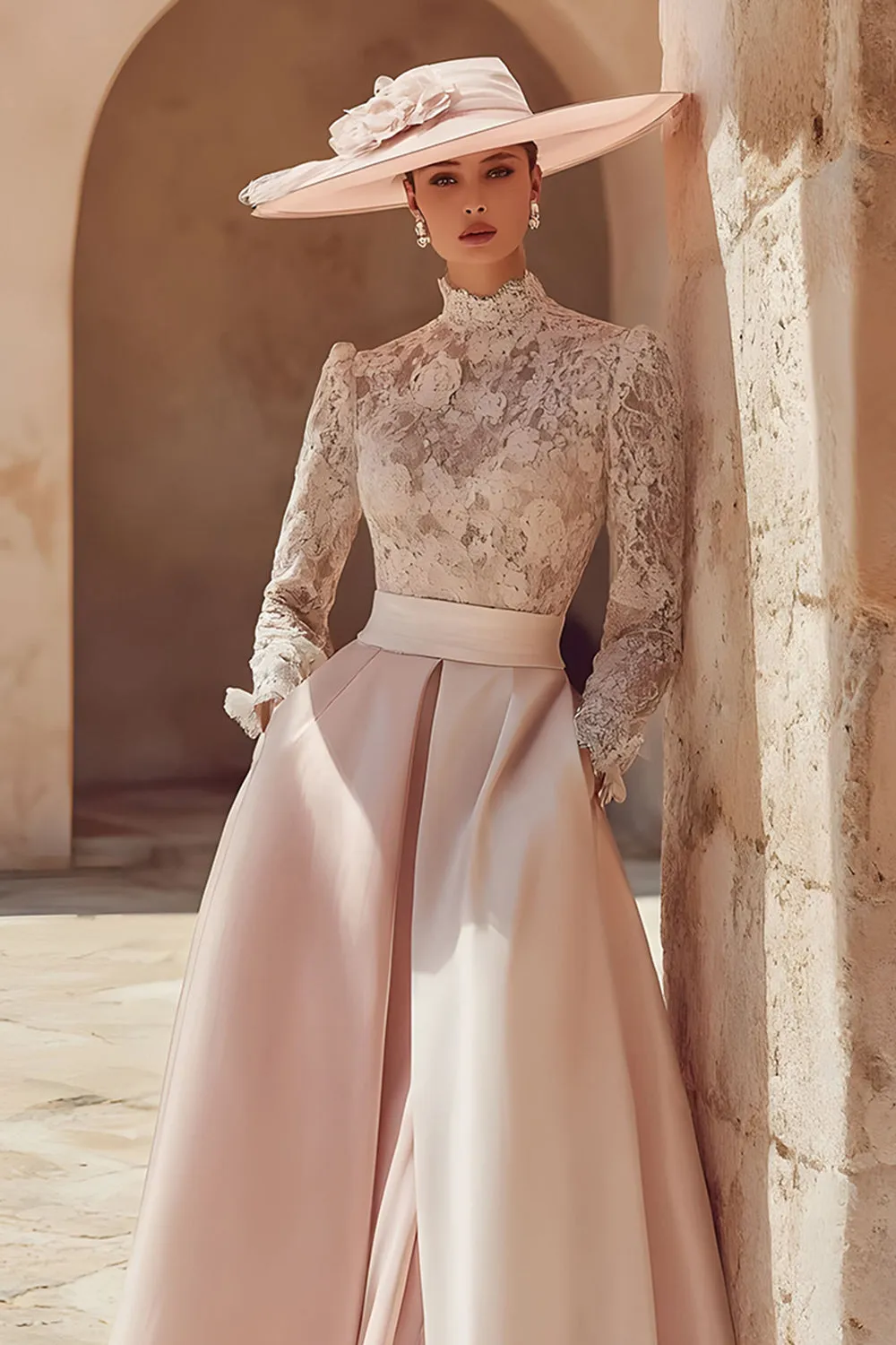 Candy Pink High Neck A Line Long Mother of the Bride Dress with Lace sold by Zapaka product image thumbnail 3