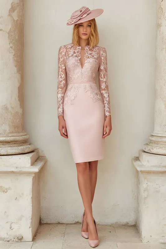 Lace Blush Pink Sheath Stretch Satin Mother of the Bride Dress sold by Zapaka