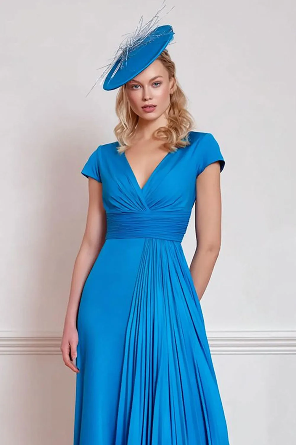Chiffon Blue A Line V Neck Pleated Mother of the Bride Dress sold by Zapaka product image thumbnail 2
