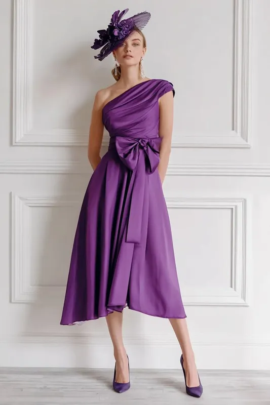 Chiffon Grape One Shoulder A Line Mother of the Bride Dress with Bowknot sold by Zapaka