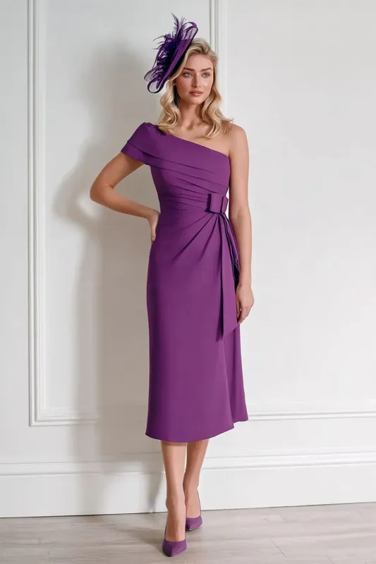 Grape Chiffon One Shoulder Sheath Ruched Mother of the Bride Dress sold by Zapaka